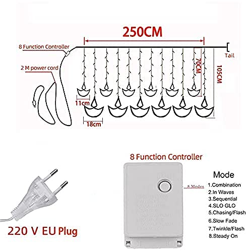 Desidiya Warm White Diya/Diwali Light Curtain, Led String Copper Lights with Pack of 12 Hanging Diyas, 8 Flashing Modes, Decoration, Prong Base, 2.5 Meters