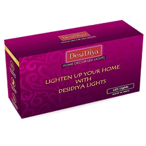 Desidiya Warm White Diya/Diwali Light Curtain, Led String Copper Lights with Pack of 12 Hanging Diyas, 8 Flashing Modes, Decoration, Prong Base, 2.5 Meters