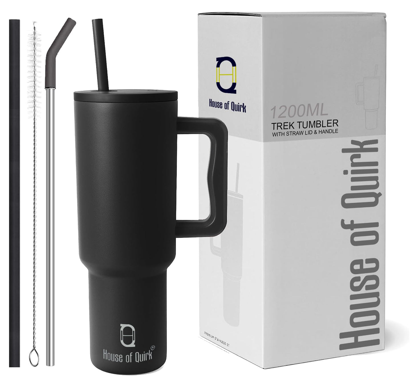 House of Quirk 1200ML Stainless Steel Tumbler Hot and Cold with Handle and Lid 2 Straw, Double Insulated Cup 100% Leak Proof Mug Cupholder for Gym, Travelling (Cotton Candy Haze)