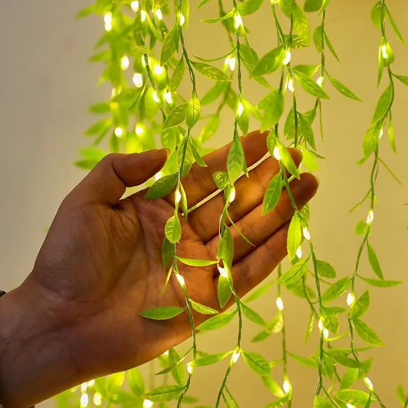 Desidiya Warm White Diya/Diwali Light Curtain, Led String Copper Lights with Pack of 12 Hanging Diyas, 8 Flashing Modes, Decoration, Prong Base, 2.5 Meters