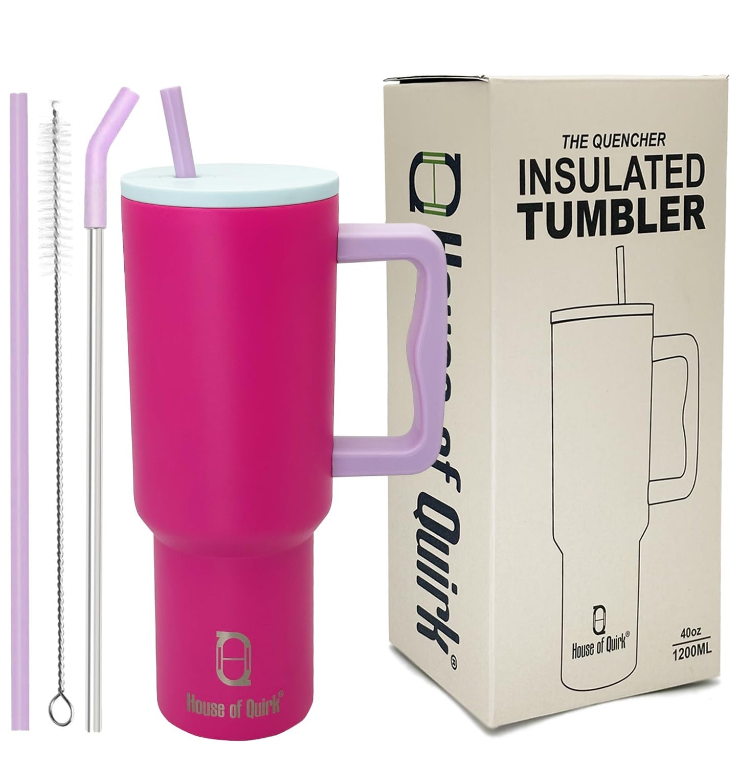 House of Quirk 1200ML Stainless Steel Tumbler Hot and Cold with Handle and Lid 2 Straw, Double Insulated Cup 100% Leak Proof Mug Cupholder for Gym, Travelling (Cotton Candy Haze)