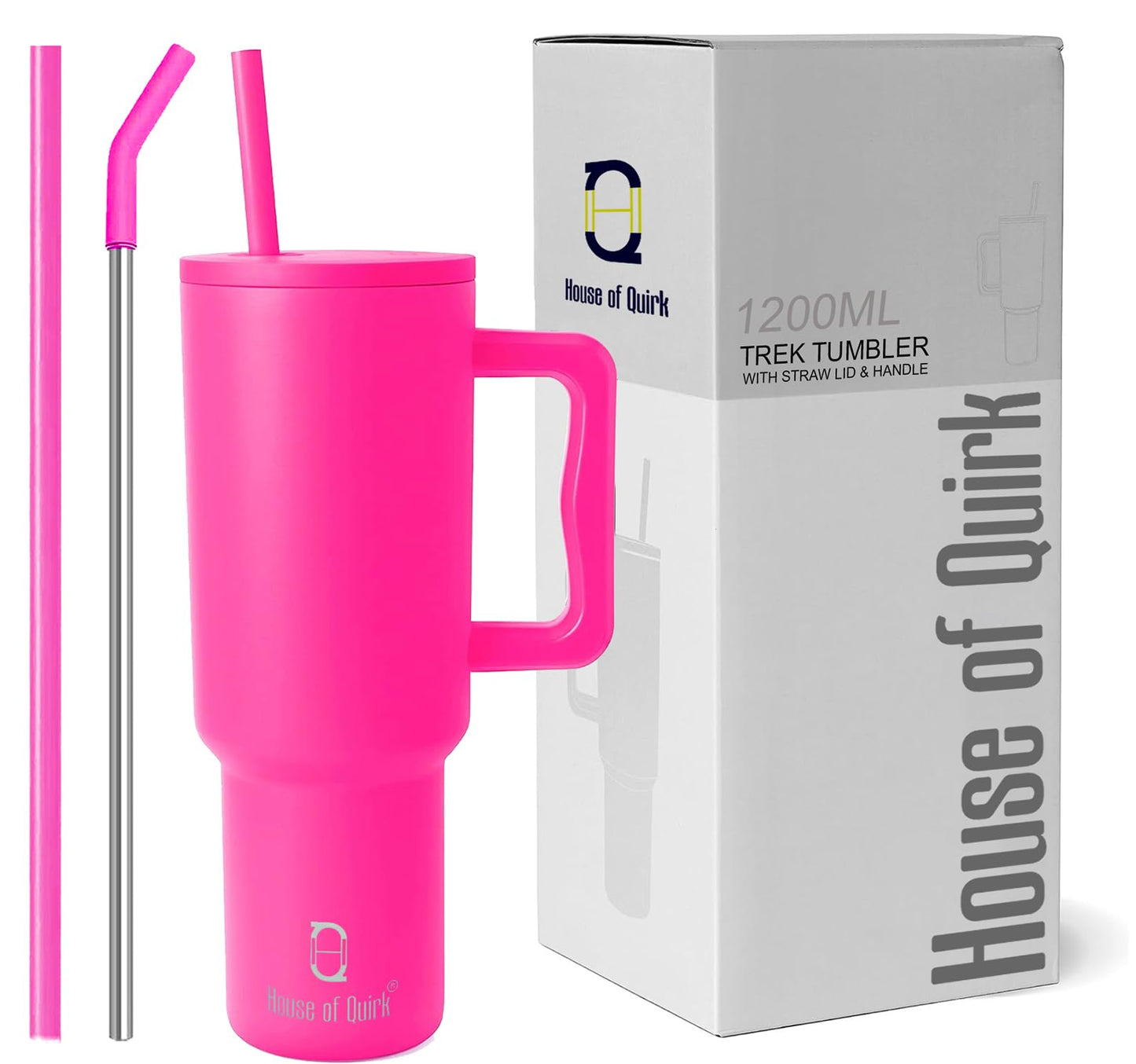 House of Quirk 1200ML Stainless Steel Tumbler Hot and Cold with Handle and Lid 2 Straw, Double Insulated Cup 100% Leak Proof Mug Cupholder for Gym, Travelling (Cotton Candy Haze)