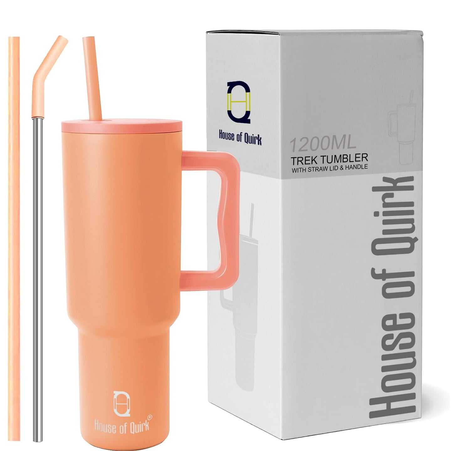 House of Quirk 1200ML Stainless Steel Tumbler Hot and Cold with Handle and Lid 2 Straw, Double Insulated Cup 100% Leak Proof Mug Cupholder for Gym, Travelling (Cotton Candy Haze)