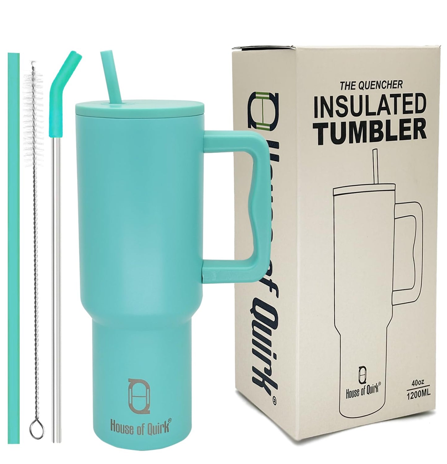 House of Quirk 1200ML Stainless Steel Tumbler Hot and Cold with Handle and Lid 2 Straw, Double Insulated Cup 100% Leak Proof Mug Cupholder for Gym, Travelling (Cotton Candy Haze)