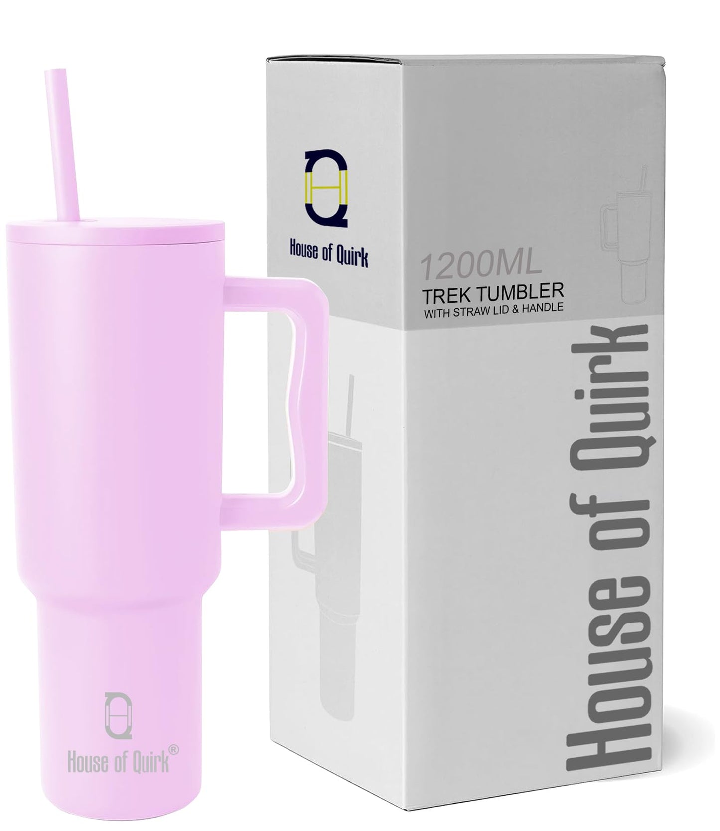 House of Quirk 1200ML Stainless Steel Tumbler Hot and Cold with Handle and Lid 2 Straw, Double Insulated Cup 100% Leak Proof Mug Cupholder for Gym, Travelling (Cotton Candy Haze)