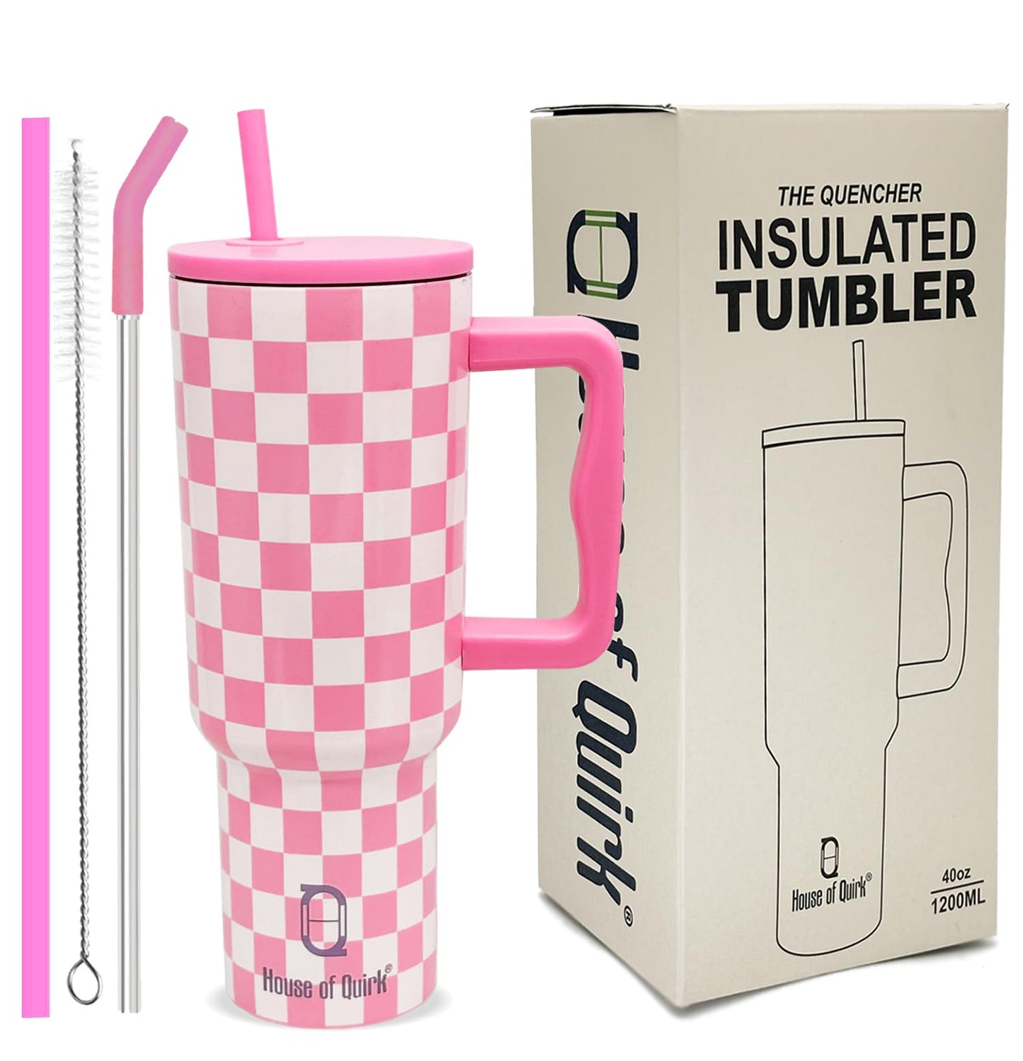 House of Quirk 1200ML Stainless Steel Tumbler Hot and Cold with Handle and Lid 2 Straw, Double Insulated Cup 100% Leak Proof Mug Cupholder for Gym, Travelling (Cotton Candy Haze)