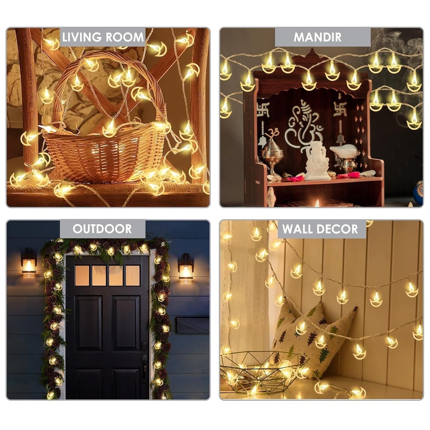 Desidiya Warm White Diya/Diwali Light Curtain, Led String Copper Lights with Pack of 12 Hanging Diyas, 8 Flashing Modes, Decoration, Prong Base, 2.5 Meters