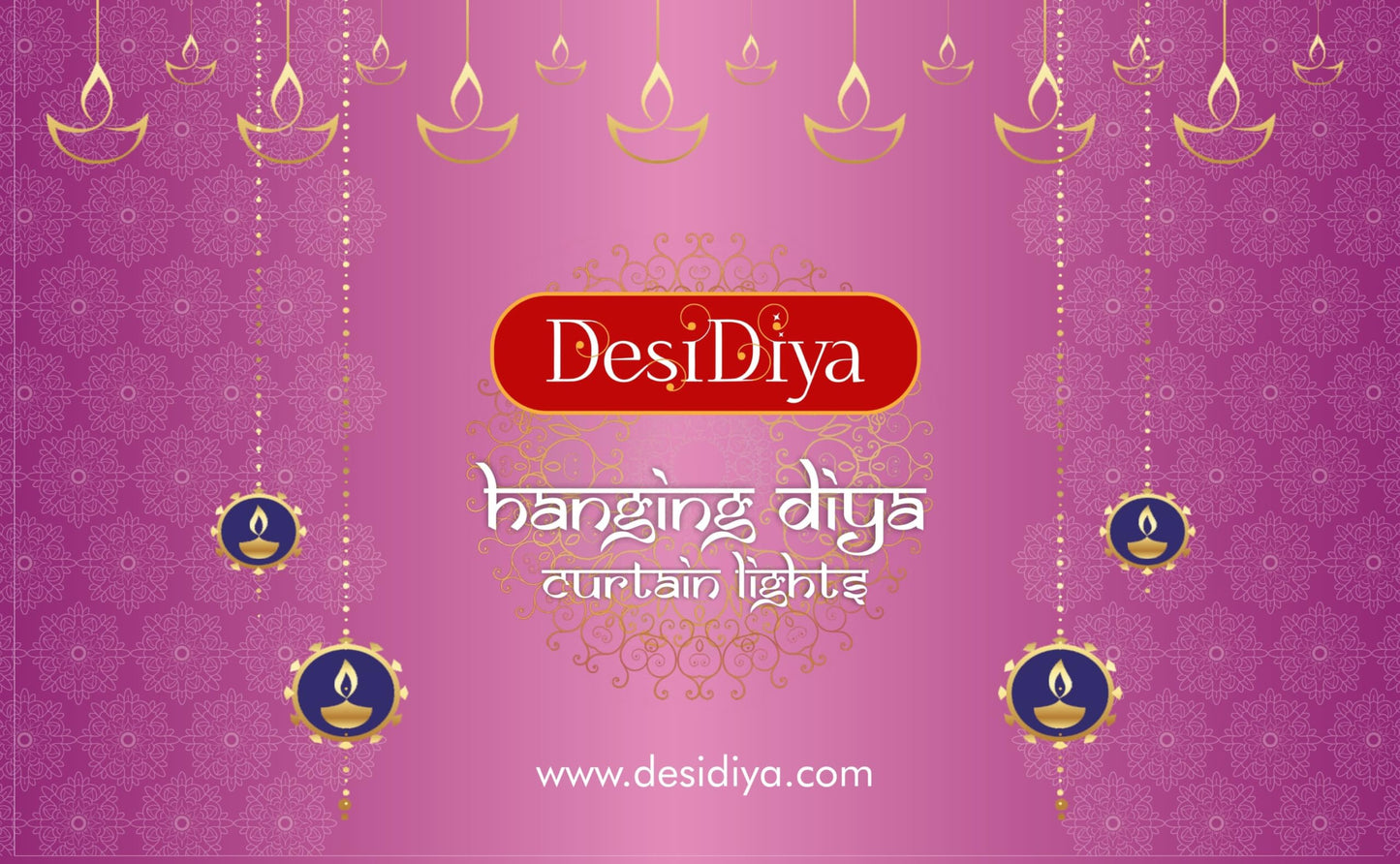 Desidiya Warm White Diya/Diwali Light Curtain, Led String Copper Lights with Pack of 12 Hanging Diyas, 8 Flashing Modes, Decoration, Prong Base, 2.5 Meters