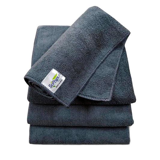 SOFTSPUN Microfiber Cloth - 4 pcs - 40x40 cms - 340 GSM Grey! Thick Lint & Streak-Free Multipurpose Cloths - Automotive Microfibre Towels for Car Bike Cleaning Polishing Washing & Detailing.…