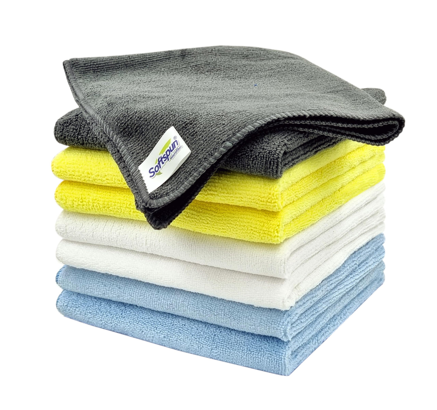 SOFTSPUN Microfiber Cloth - 4 pcs - 40x40 cms - 340 GSM Grey! Thick Lint & Streak-Free Multipurpose Cloths - Automotive Microfibre Towels for Car Bike Cleaning Polishing Washing & Detailing.…