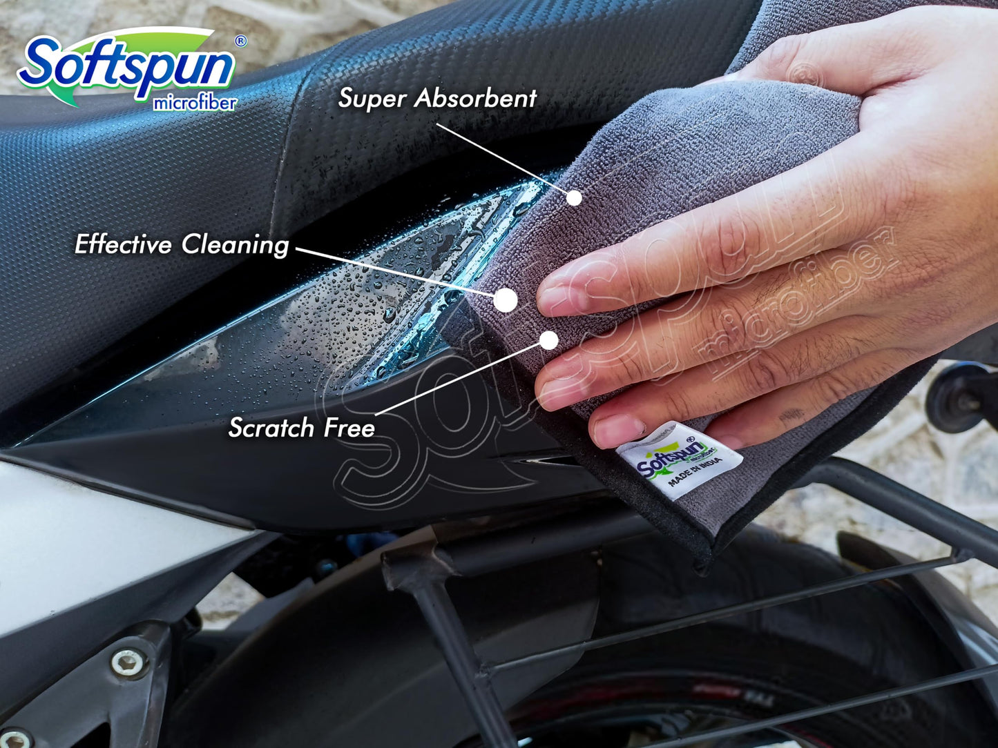 SOFTSPUN Microfiber Cloth - 4 pcs - 40x40 cms - 340 GSM Grey! Thick Lint & Streak-Free Multipurpose Cloths - Automotive Microfibre Towels for Car Bike Cleaning Polishing Washing & Detailing.…