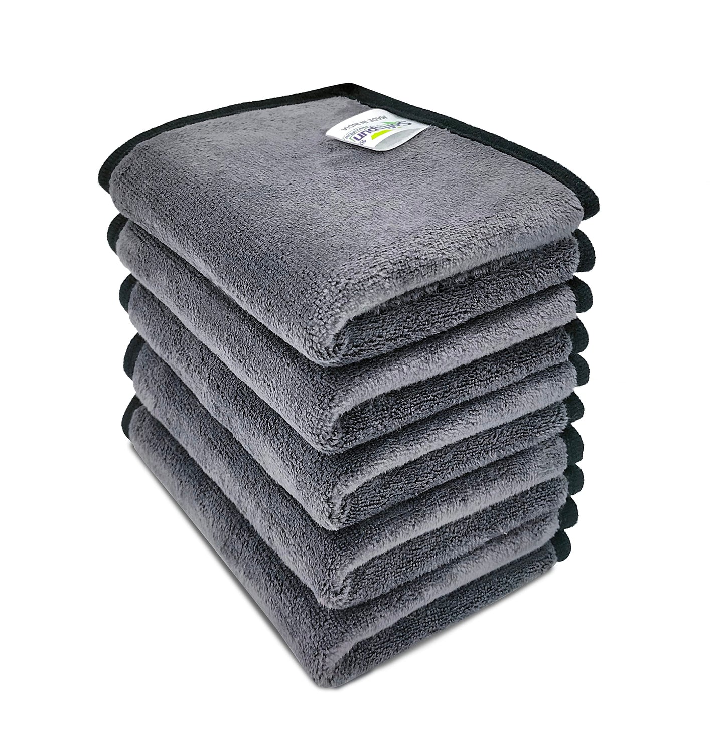 SOFTSPUN Microfiber Cloth - 4 pcs - 40x40 cms - 340 GSM Grey! Thick Lint & Streak-Free Multipurpose Cloths - Automotive Microfibre Towels for Car Bike Cleaning Polishing Washing & Detailing.…