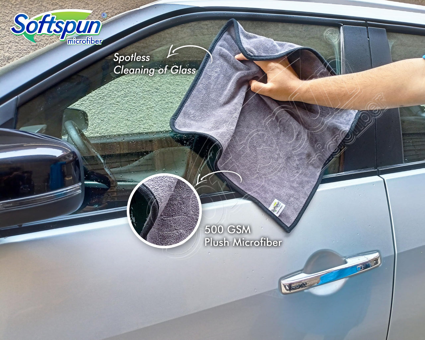 SOFTSPUN Microfiber Cloth - 4 pcs - 40x40 cms - 340 GSM Grey! Thick Lint & Streak-Free Multipurpose Cloths - Automotive Microfibre Towels for Car Bike Cleaning Polishing Washing & Detailing.…