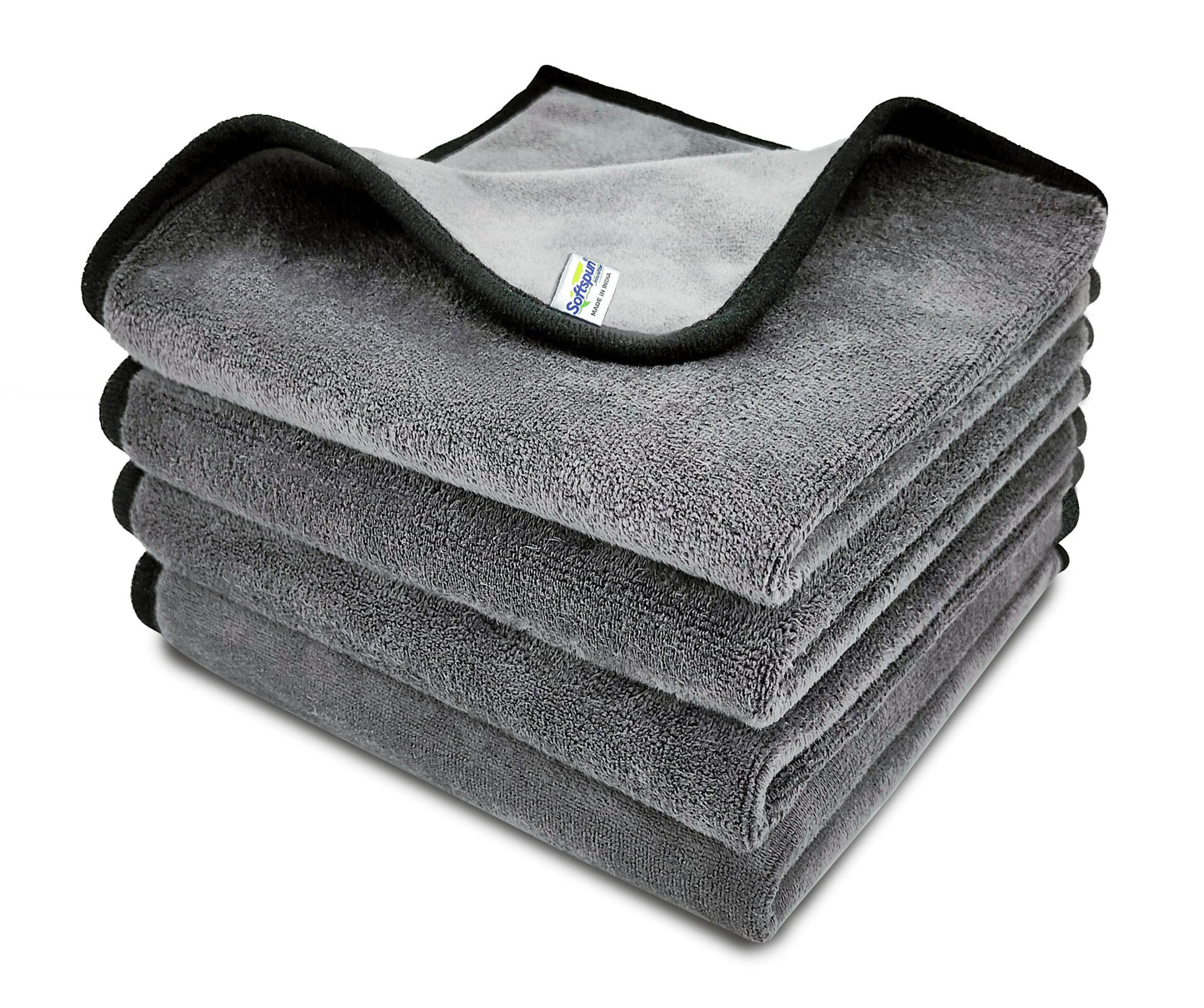 SOFTSPUN Microfiber Cloth - 4 pcs - 40x40 cms - 340 GSM Grey! Thick Lint & Streak-Free Multipurpose Cloths - Automotive Microfibre Towels for Car Bike Cleaning Polishing Washing & Detailing.…