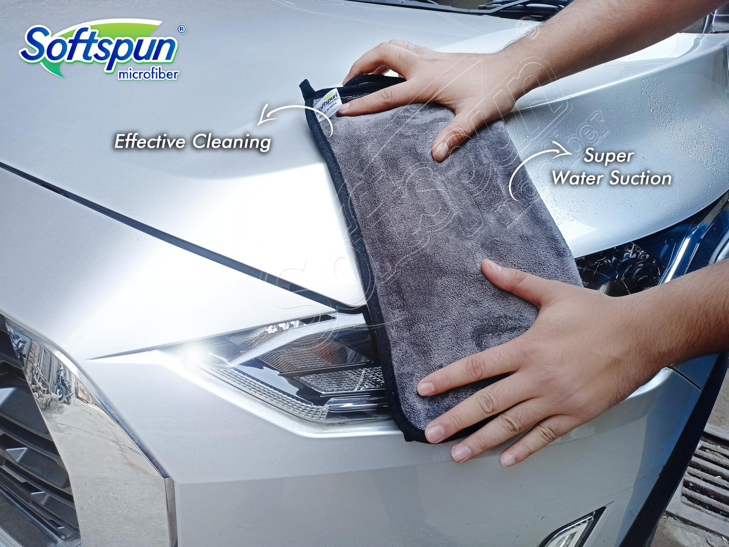 SOFTSPUN Microfiber Cloth - 4 pcs - 40x40 cms - 340 GSM Grey! Thick Lint & Streak-Free Multipurpose Cloths - Automotive Microfibre Towels for Car Bike Cleaning Polishing Washing & Detailing.…